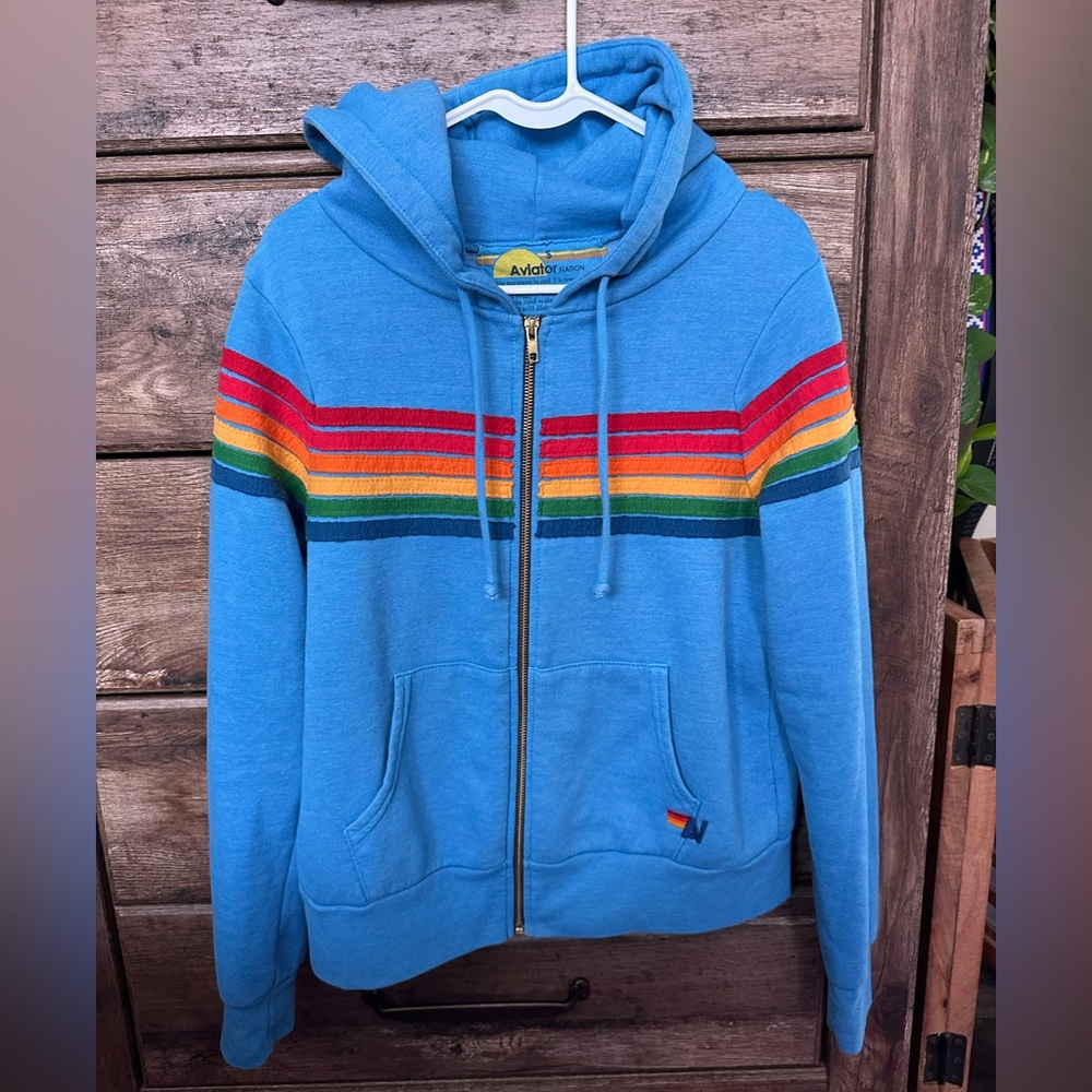 Aviator Nation RARE 6 Striped Hoodie with Rainbow Stripes